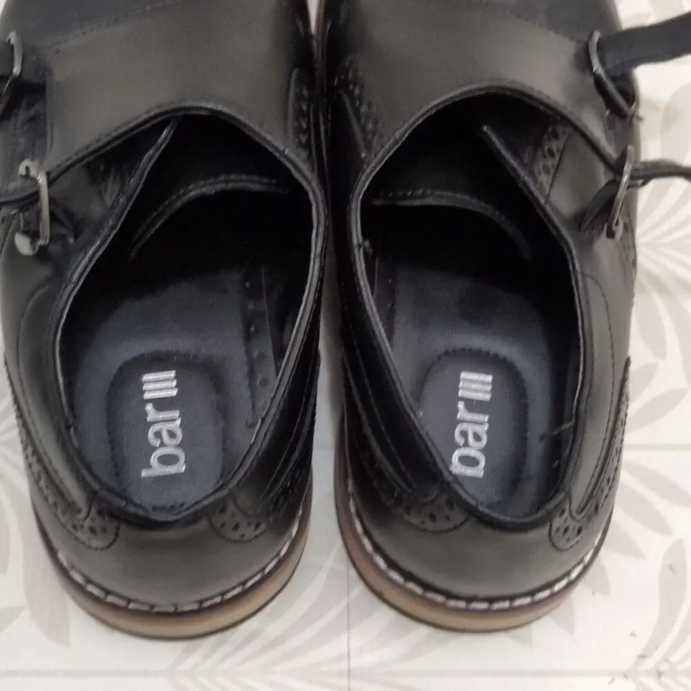 Bar III Jesse Men's Black Leather & PU Double Monk Strap Dress Shoes 8.5M 42101